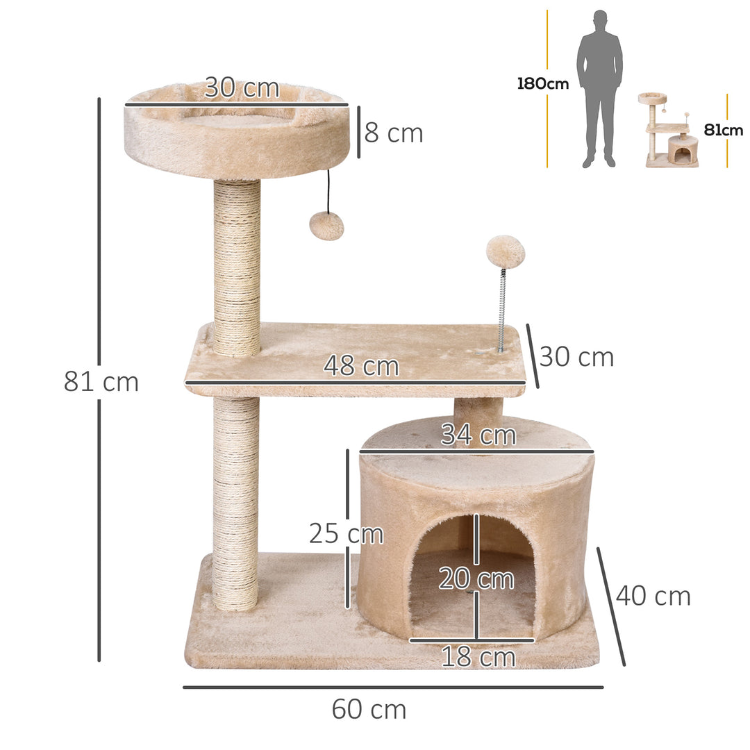 MCL Cat Tree for Indoor Cats with Scratching Post Climbing Tower Kitty Activity Centre Condo Perch Jumping Platforms Beige 60L x 40W x 81H cm