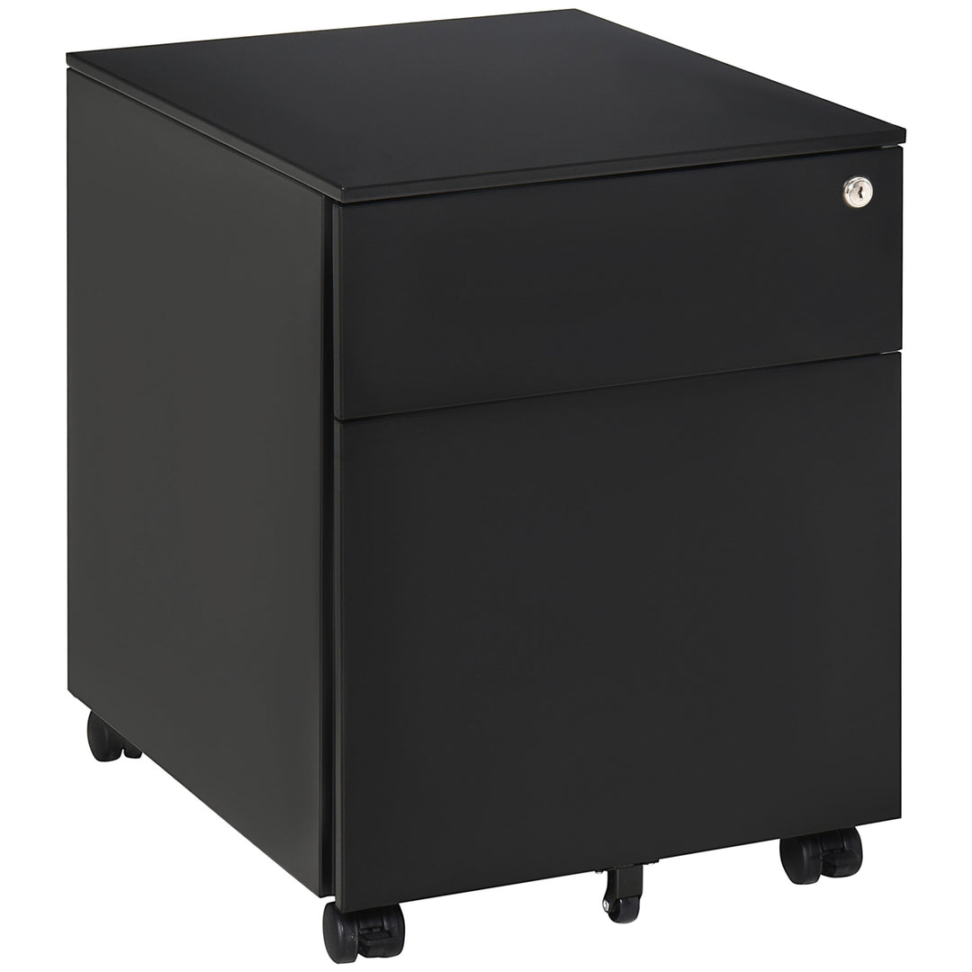 2-Drawer Vertical File Cabinet, Lockable Steel Filing Cabinet with Pencil Tray and Hanging Bar for A4, Letter, Legal-sized Files, Fully Assembled Except Casters, Black