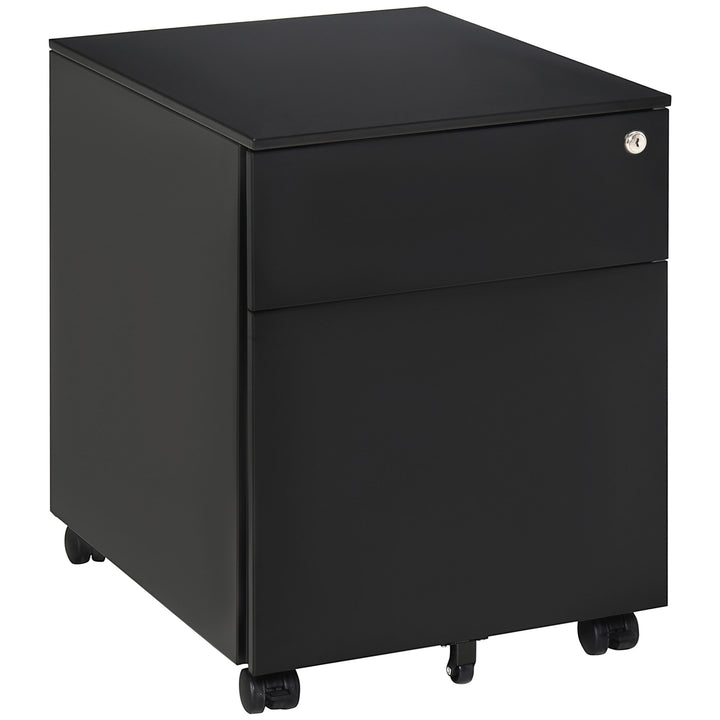 2-Drawer Vertical File Cabinet, Lockable Steel Filing Cabinet with Pencil Tray and Hanging Bar for A4, Letter, Legal-sized Files, Fully Assembled Except Casters, Black