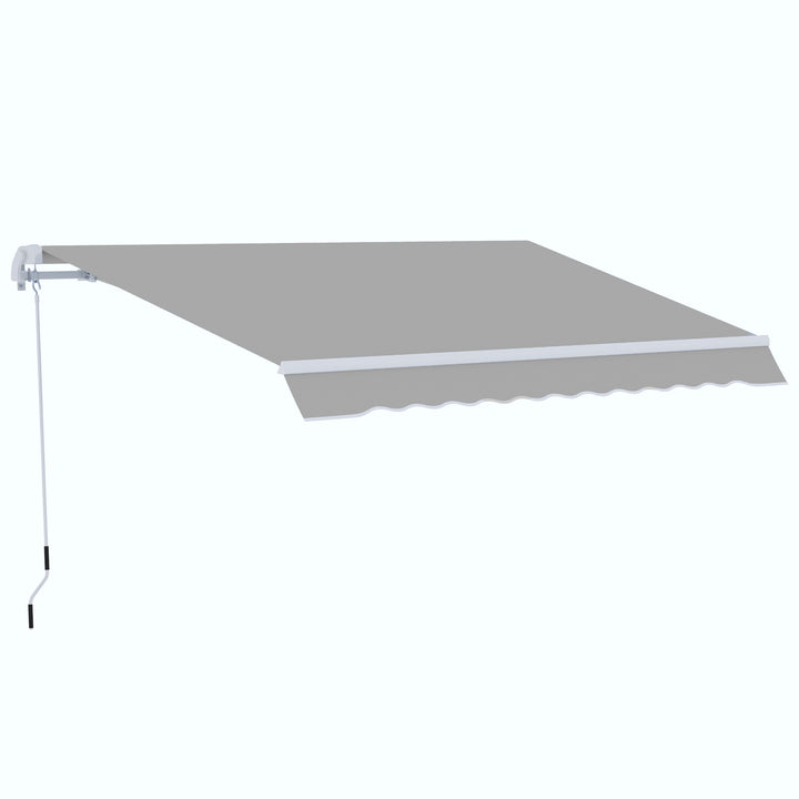 Outsunny 4x2.5m Retractable Manual Awning Window Door Sun Shade Canopy with Fittings and Crank Handle Light Grey