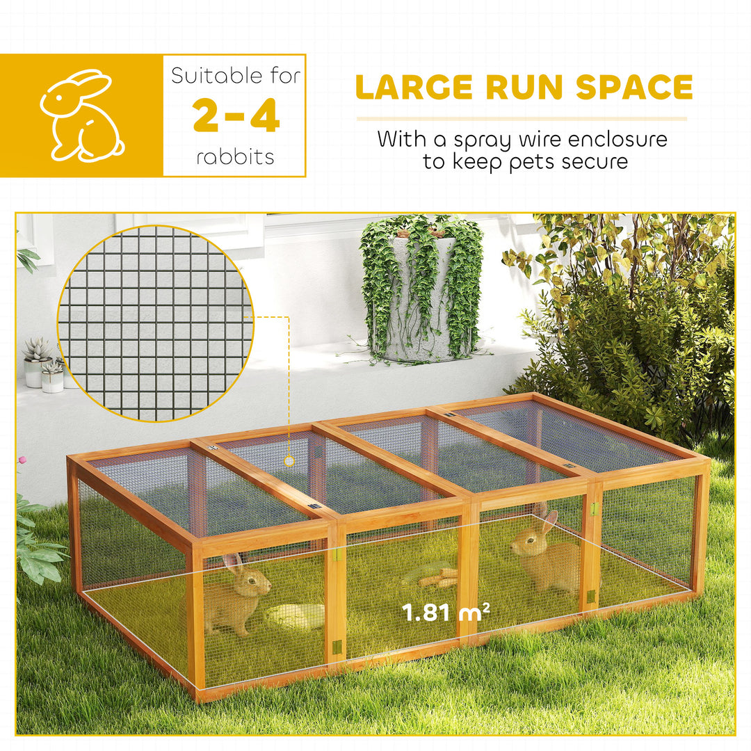 Wooden Rabbit Hutch Cage 6ft with Wire Mesh, Openable Roof, Play Space for Outdoor, Natural Wood Finish
