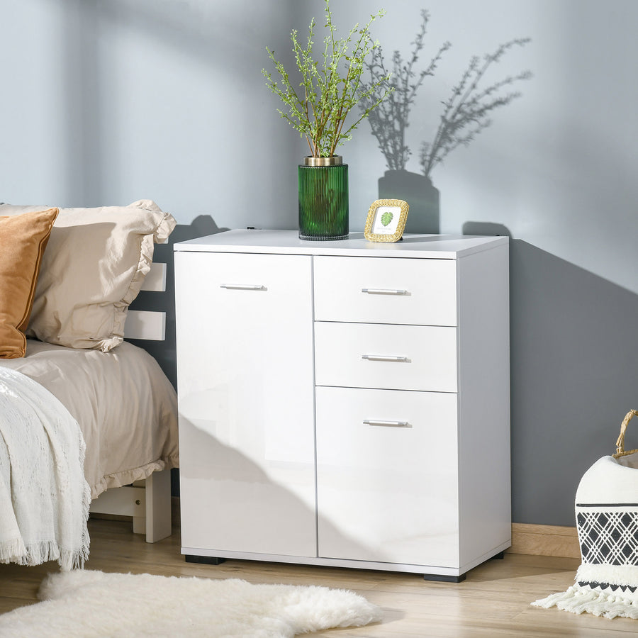 Sideboard, Modern Storage Cabinet with 2 Drawers, 2 Doors and Adjustable Shelf, Kitchen Cabinet for Living Room, Dining Room, High Gloss White