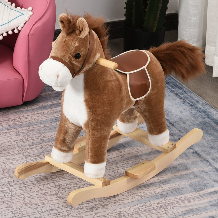 Kids Classic Rocking Horse, with Moving Mouth, Neighing Sounds, Brown