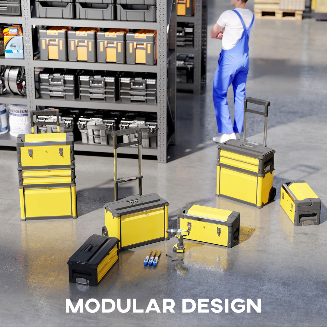 3-in-1 Stackable Rolling Tool Box - Yellow