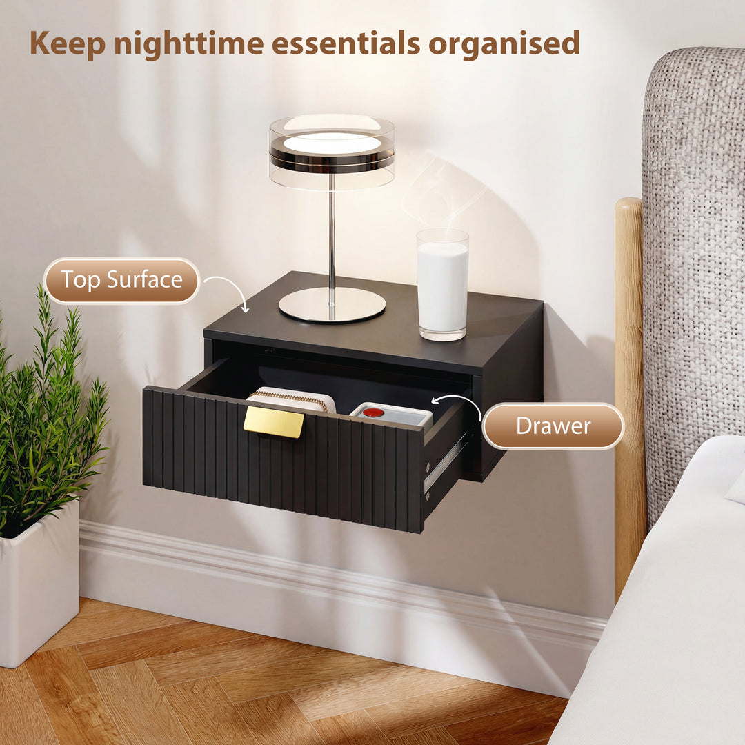 Modern Floating Nightstands Set of 2, Wall Mounted Bedside Tables with