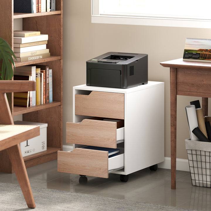 MCL 3 Drawer Mobile File Cabinet, Vertical Filing Cabinet with Wheels for Home Office, Oak