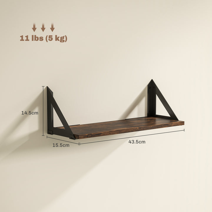 Set of 3 Wall Shelves, 43cm Vintage Wall Mounted Floating Shelves for Living Room, Entryway, Bedroom, Rustic Brown