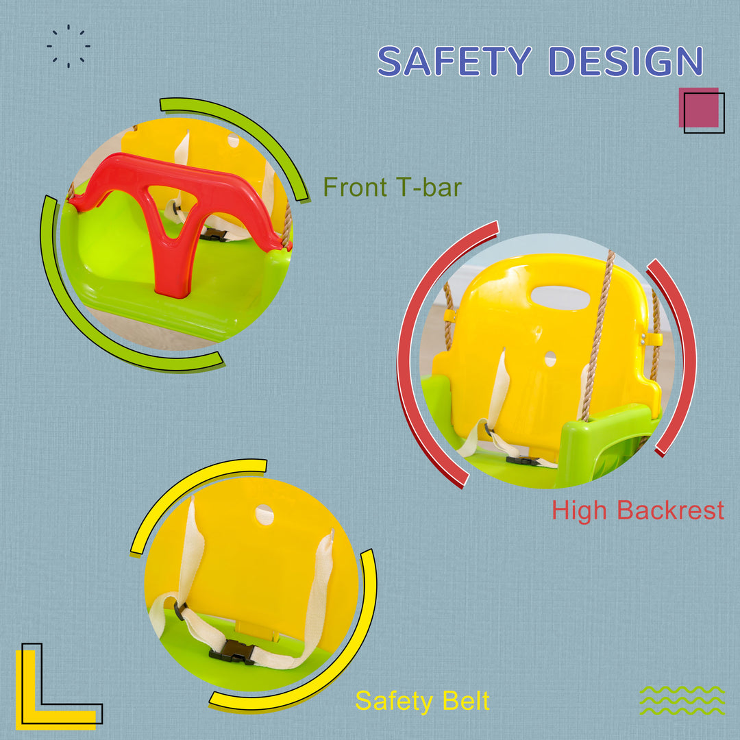 3 in 1 Detachable Kids Swing Seat with Safety Belt, Adjustable Rope for Indoor, Outdoor, Playground, Garden, Green