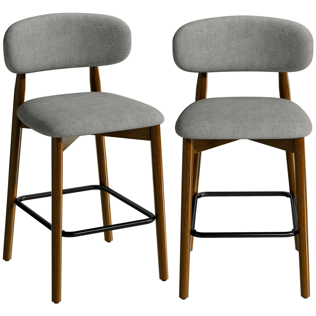 Bar Stools Curved Open Back Padded Seat Footrest Set of 2 for Kitchen - Grey