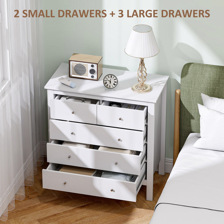 Modern Chest of Drawers, 5 Drawer Storage Cabinet with Metal Handles and Runners for Bedroom, White