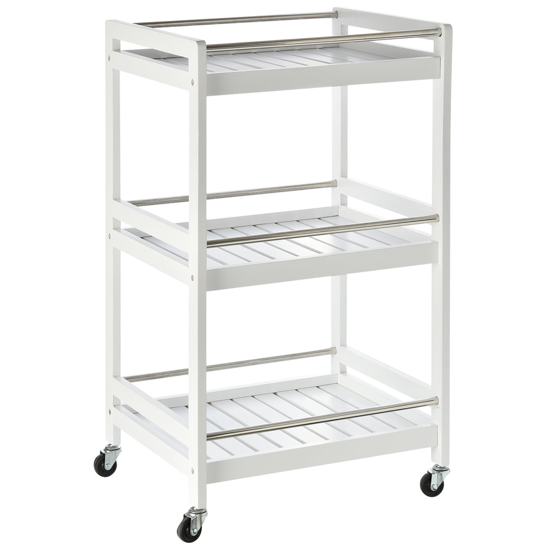 MCL 3-Tier Home Trolley Kitchen Storage Cart w/ Steel Bars 4 Universal Wheels Rolling Unit Organiser Living Room White