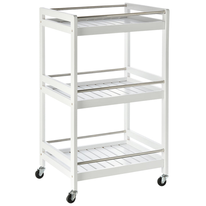 MCL 3-Tier Home Trolley Kitchen Storage Cart w/ Steel Bars 4 Universal Wheels Rolling Unit Organiser Living Room White