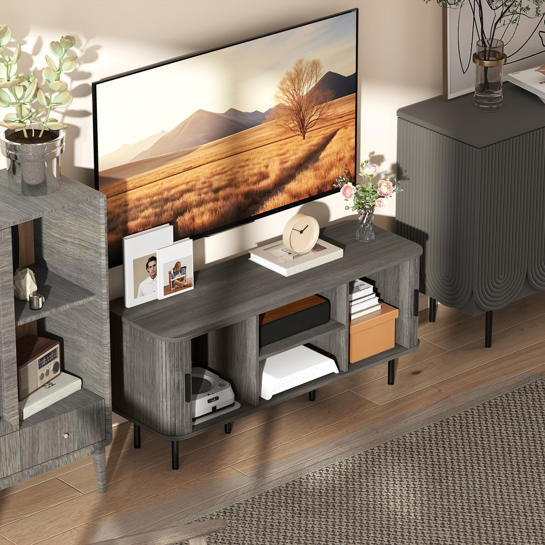 TV Stand Cabinet for TVs up to 55 Inches, TV Unit with Storage Shelves and Cupboard for Living Room, Grey