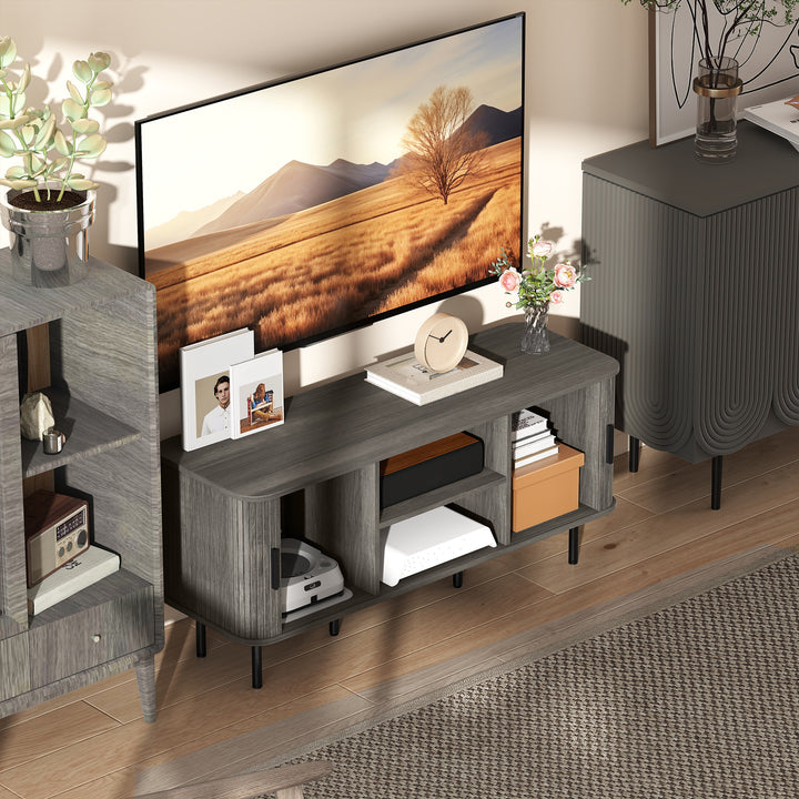 TV Stand Cabinet for TVs up to 55 Inches, TV Unit with Storage Shelves and Cupboard for Living Room, Grey