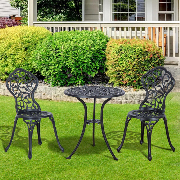 MCL 3 Pcs Aluminium Bistro Set Garden Furniture Dining Table Chairs Antique Outdoor Seat Patio Seater Black