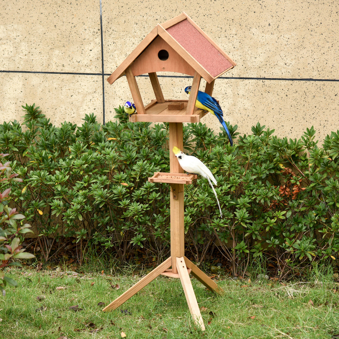 MCL Wooden Bird Table Freestanding Feeding  Station for Garden Outside ,139H cm, Natural