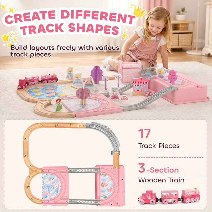 Wooden Train Set, 58PCS Train Track Set with 17 Track Pieces, 5 - view 6