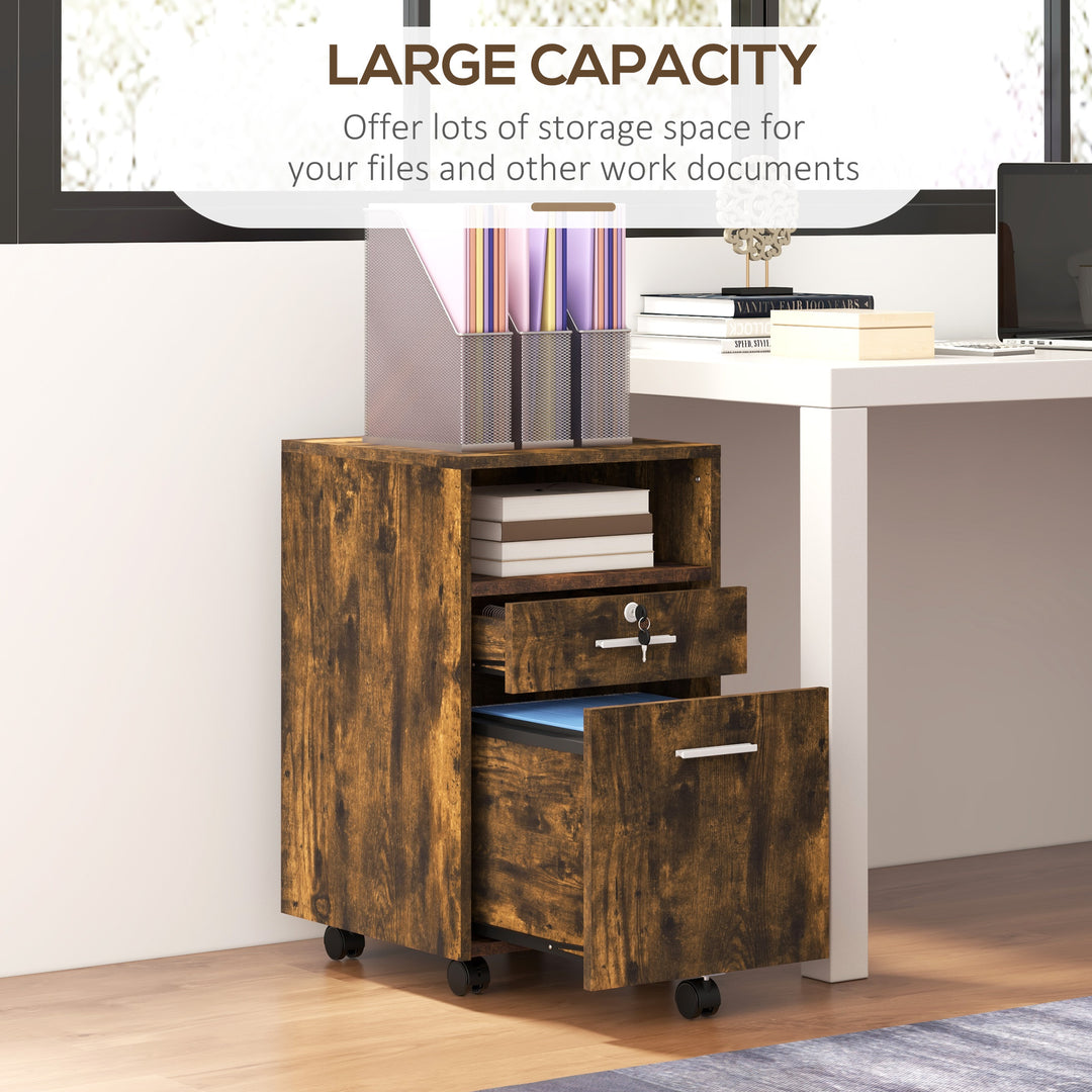 Lockable Two-Drawer Filing Cabinet, with Wheels - Wood-Effect
