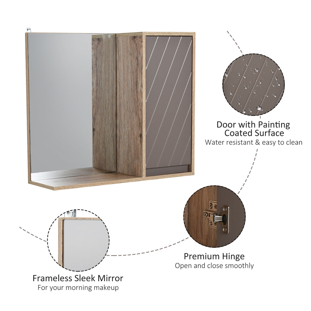 Bathroom Mirror Cabinet, Wall-Mounted Bathroom Cabinet with Mirror and Adjustable Inner Shelf, 57L x 14.2W x49.2H cm