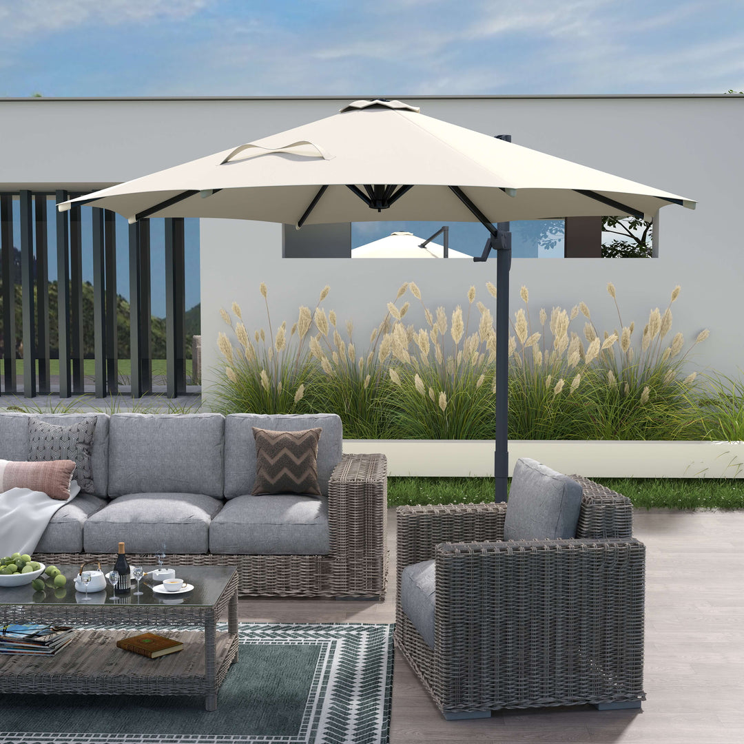 MCL Round Umbrella Parasol W/ Tilt 360° Rotation and Hand Crank Cross Base-Beige