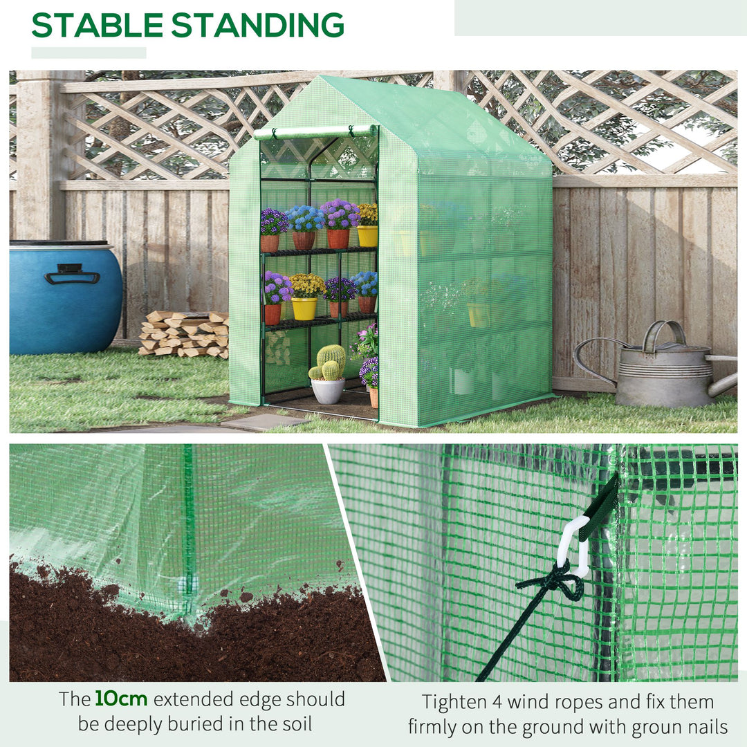 Walk in Greenhouse with Shelves Steeple Green House for Garden Grow House Removable Cover 143x138x190cm, Green