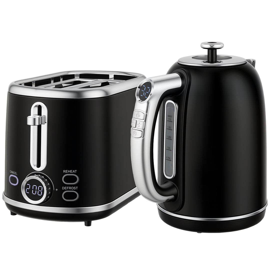 MCL Polished Retro 40-100°C Kettle and Toaster Set - Black