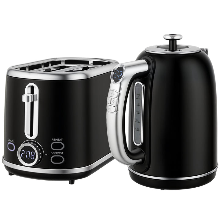 MCL Polished Retro 40-100°C Kettle and Toaster Set - Black
