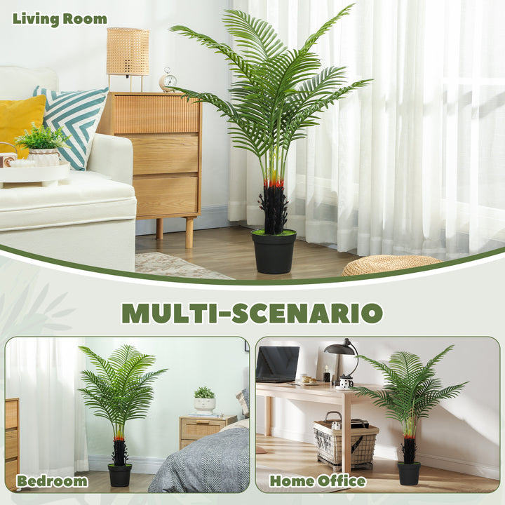 120cm Artificial Areca Palm Tree with 9 PE Leaves, Decorative Artificial Plant with Plastic Pot and Flocked Soil, Fake Plant for Home Office Decor, Green