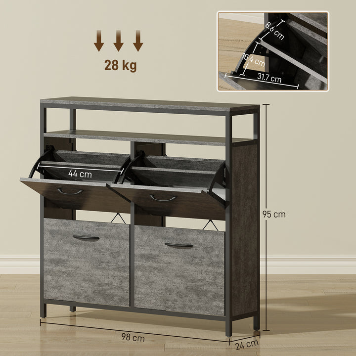 Shoe Storage Cabinet with 4 Flip Drawers and Open Shelf - Cement Grey