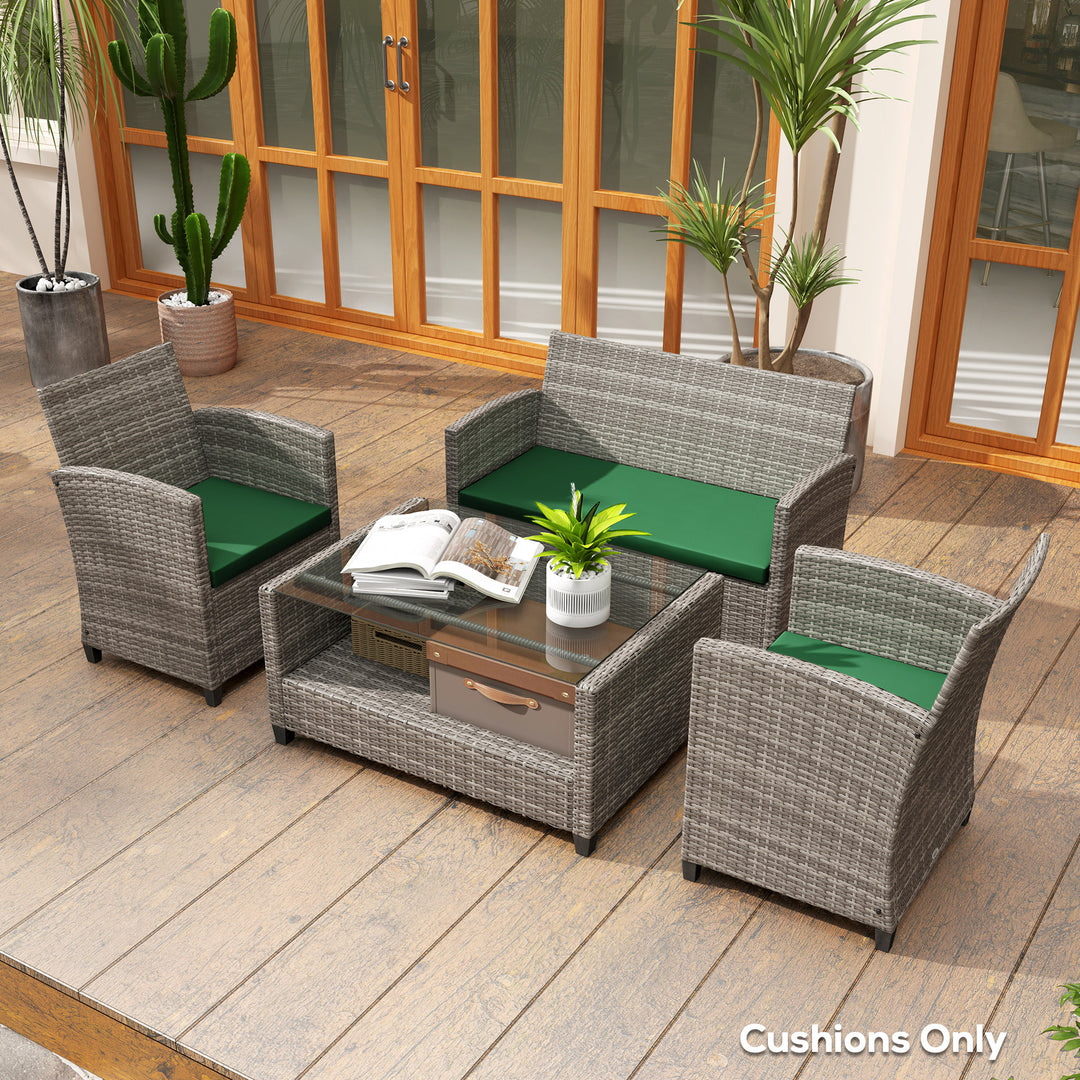 Outdoor Seat Cushion Pads for Rattan Furniture, 3 PCs Garden Furniture Cushions, Green
