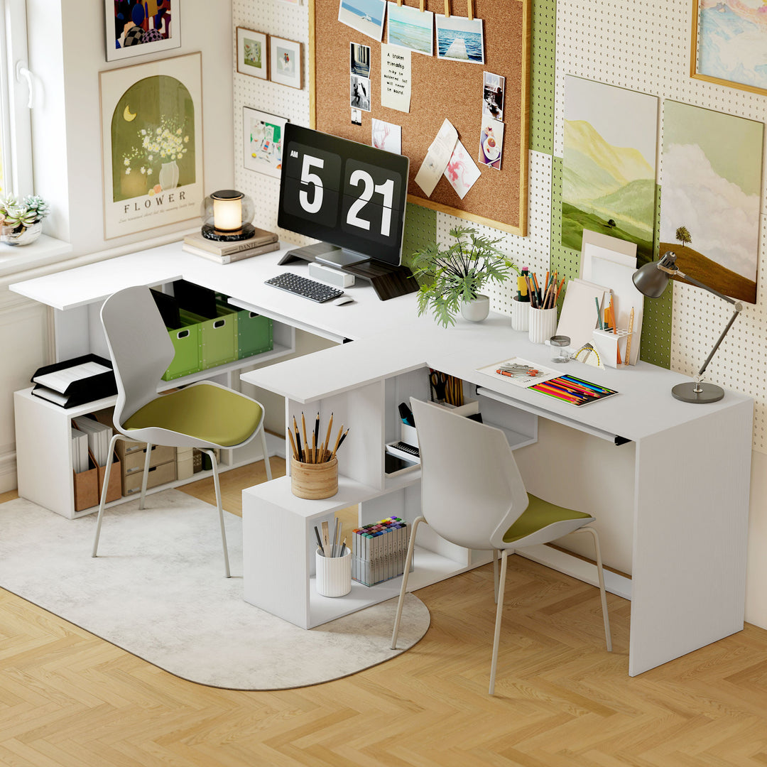 L-Shaped Corner Desk, Computer Desk with Keyboard Tray and Open Shelve