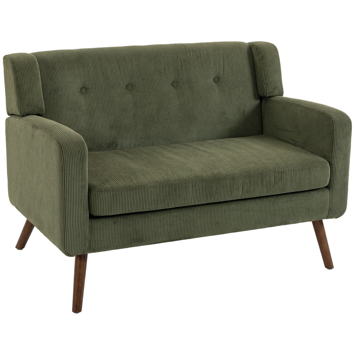 2 Seater Sofa, 118 cm Corduroy Small Loveseat with Spring Cushion - Dark Green