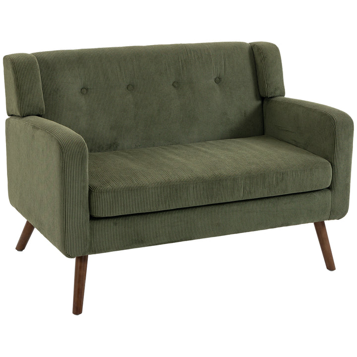 2 Seater Sofa, 118 cm Corduroy Small Loveseat with Spring Cushion - Dark Green