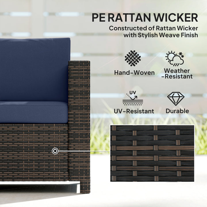 3-Seater Weather Resistant Outdoor Garden Rattan Sofa Dark Blue