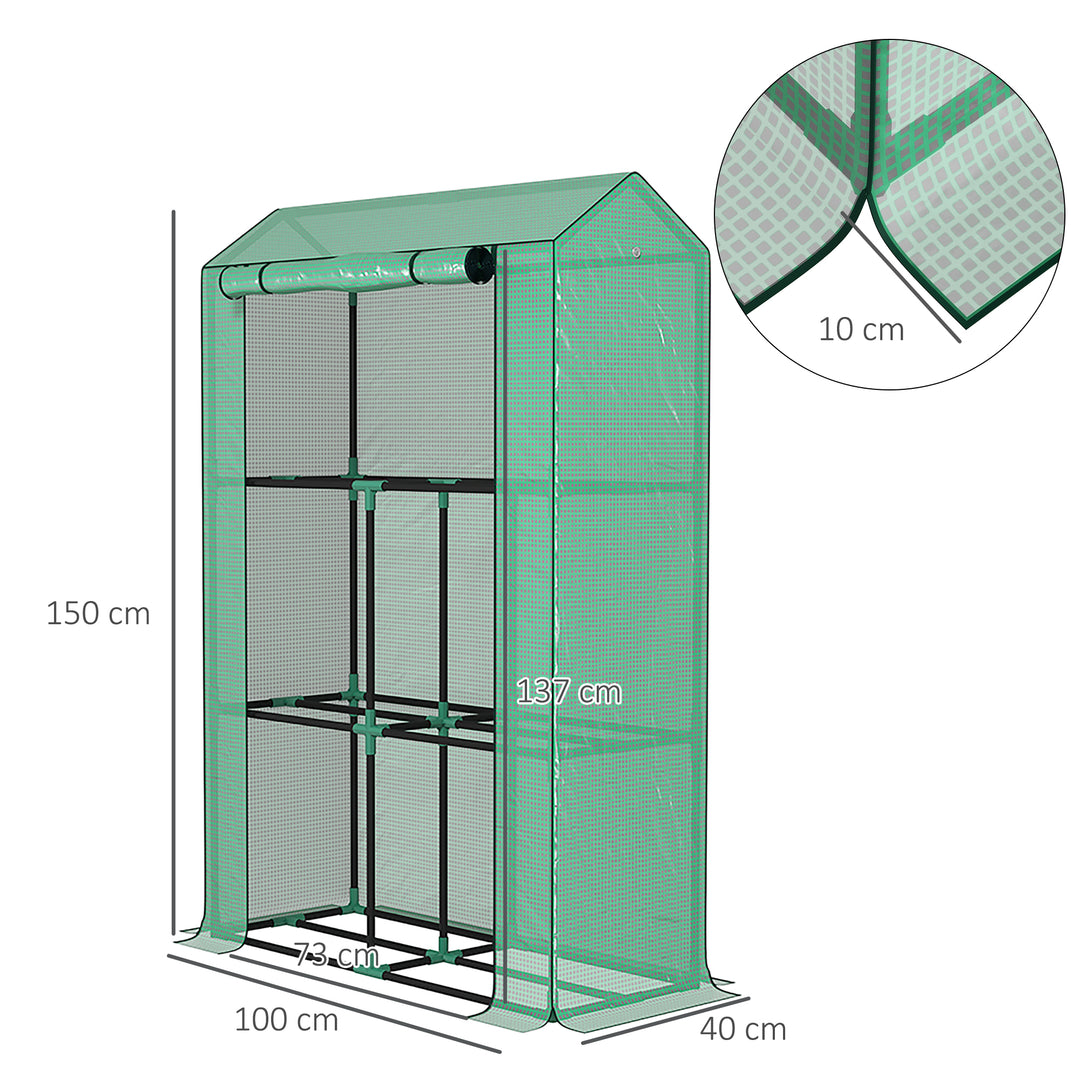 40 x 100cm Three Shelf Steel Frame Greenhouse - Green
