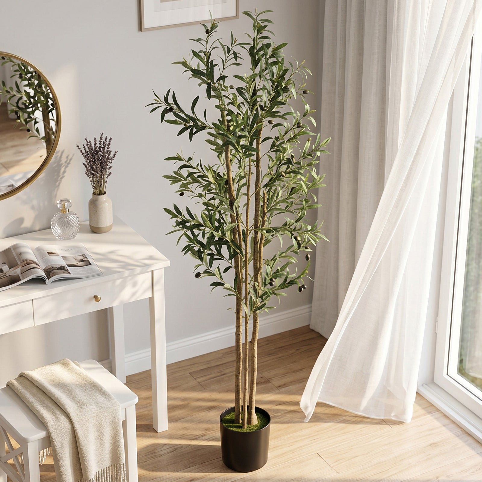 Decorative Artificial Plant, 175 cm Silk Olive Tree with 787 Leaves in
