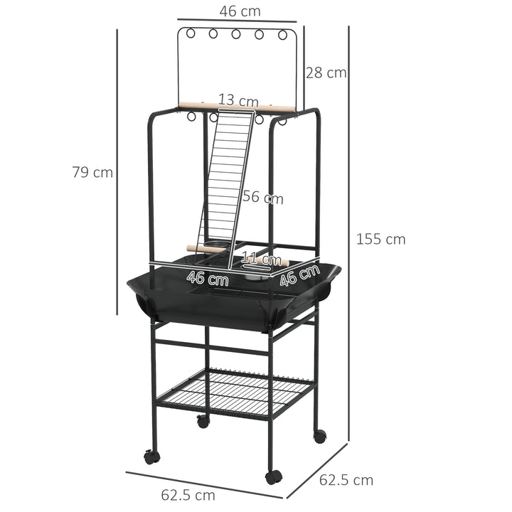 PawHut Bird Feeding Station: Steel Table with Perches, Stainless Bowls & Outdoor Tray, Dark Grey | Aosom UK