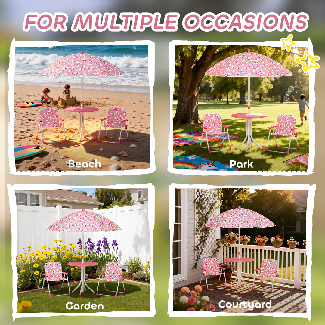 Kids Patio Table and Chair Set, Kids Garden Furniture with Umbrella, 4-Piece Bistro Set for Garden