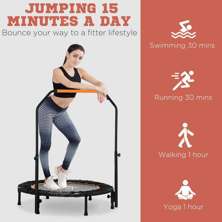 40" Foldable Mini Fitness Trampoline, with Adjustable Foam Handle, Orange