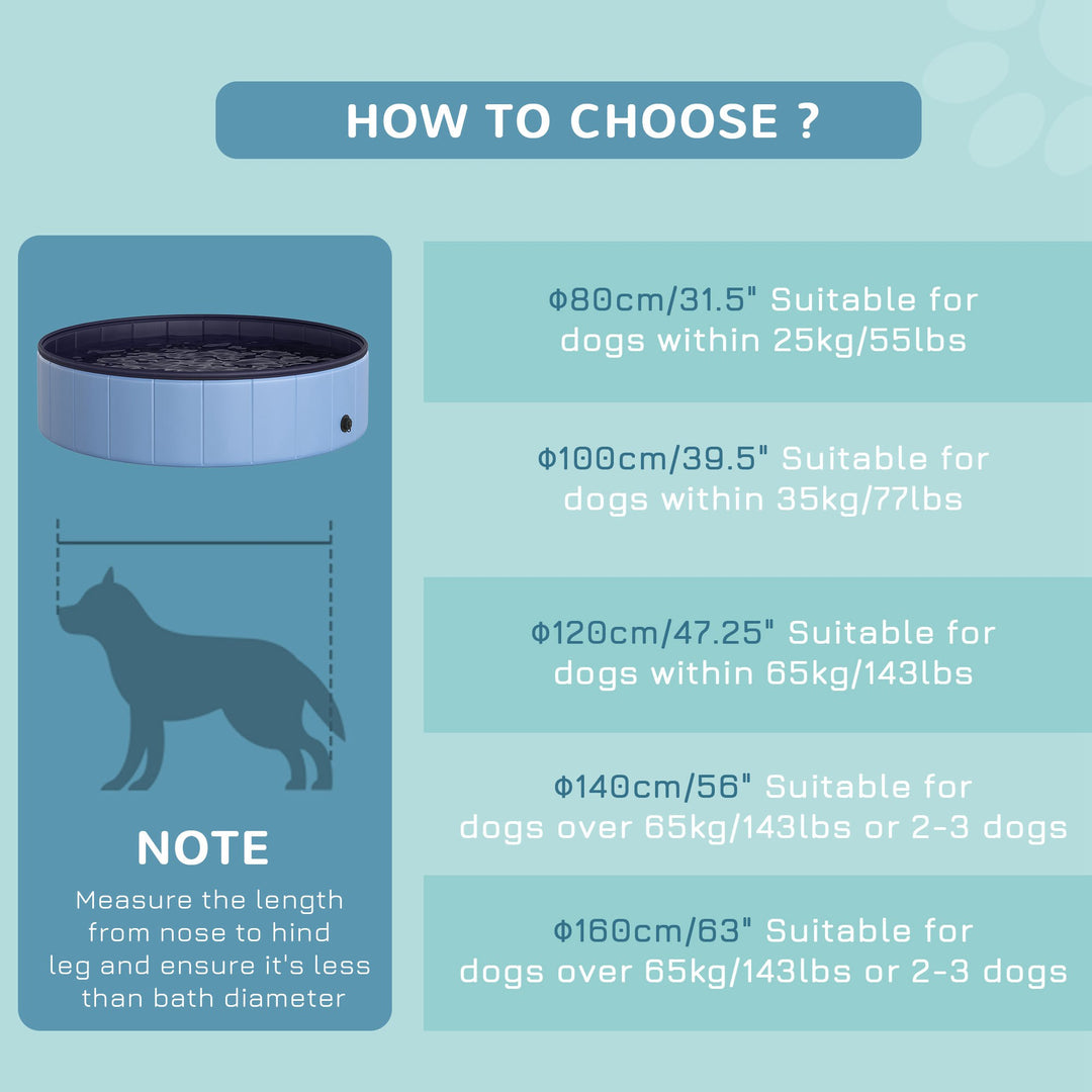 Dog Paddling Pool, Foldable Dog Pool, Leakproof & Hard Plastic, Portable Pet Bathtub with Non-Slip Base & Drainage Hole, for Indoors, Outdoors, Garden, Patio, 120 x 30 cm, Blue