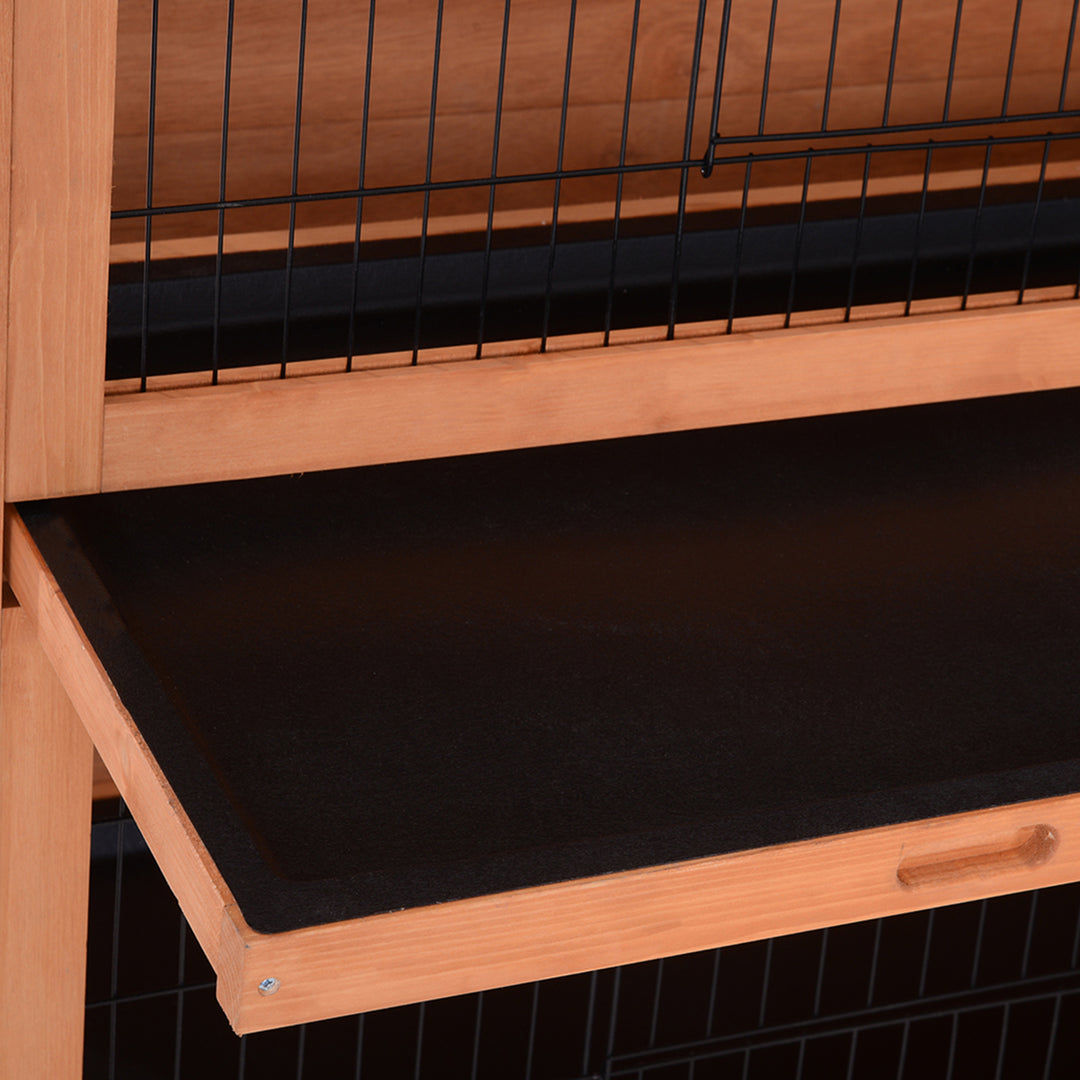 MCL Rabbit Hutch Outdoor Guinea Pig Hutch Bunny Cage with No-Leak Trays, Divider, 136 x 50 x 93cm, Orange