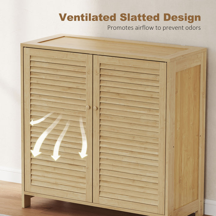 Bamboo Shoe Cabinet with Louvered Doors, 14 Pairs Shoe Storage Cabinet