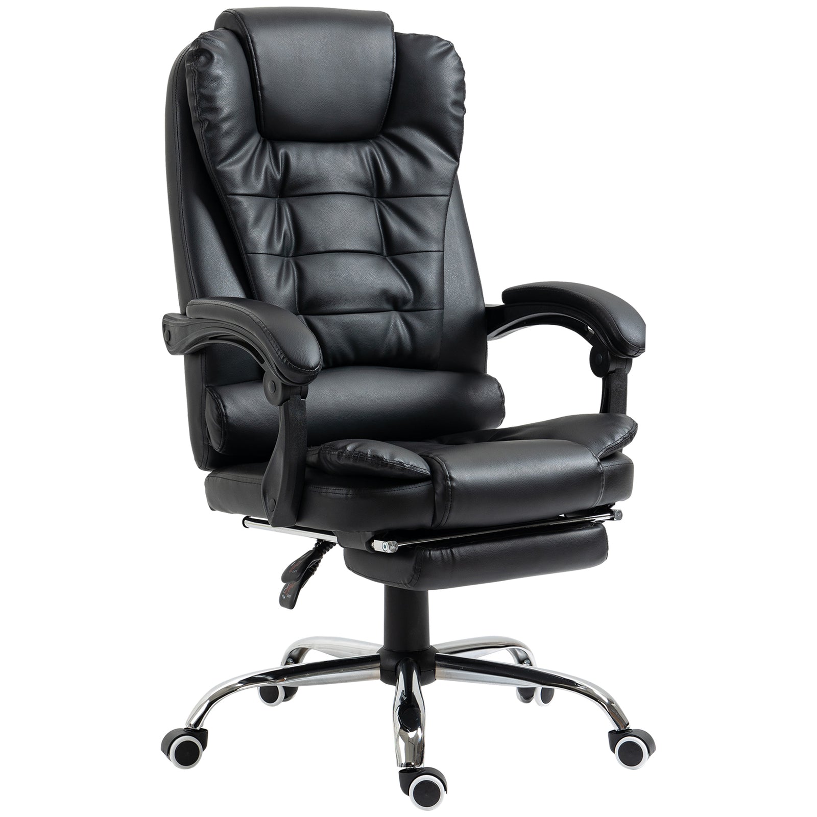 Executive Office Chair, PU Leather Home Office Chair with Swivel Wheels, Reclining Backrest, Retractable Footrest, Black