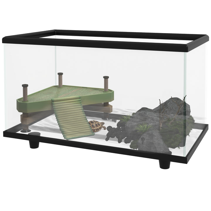 PawHut 28L Glass Turtle Tank Aquarium with Basking Platform, Easy-Drain, Strip Patch Thermometer | Aosom UK