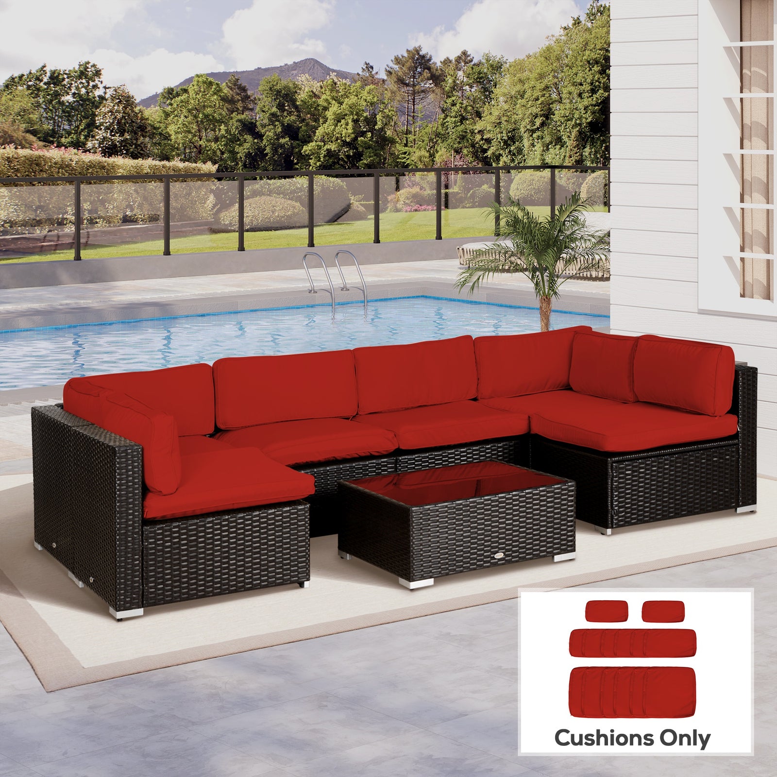 Set of 14 Outdoor Cushion Covers - Red