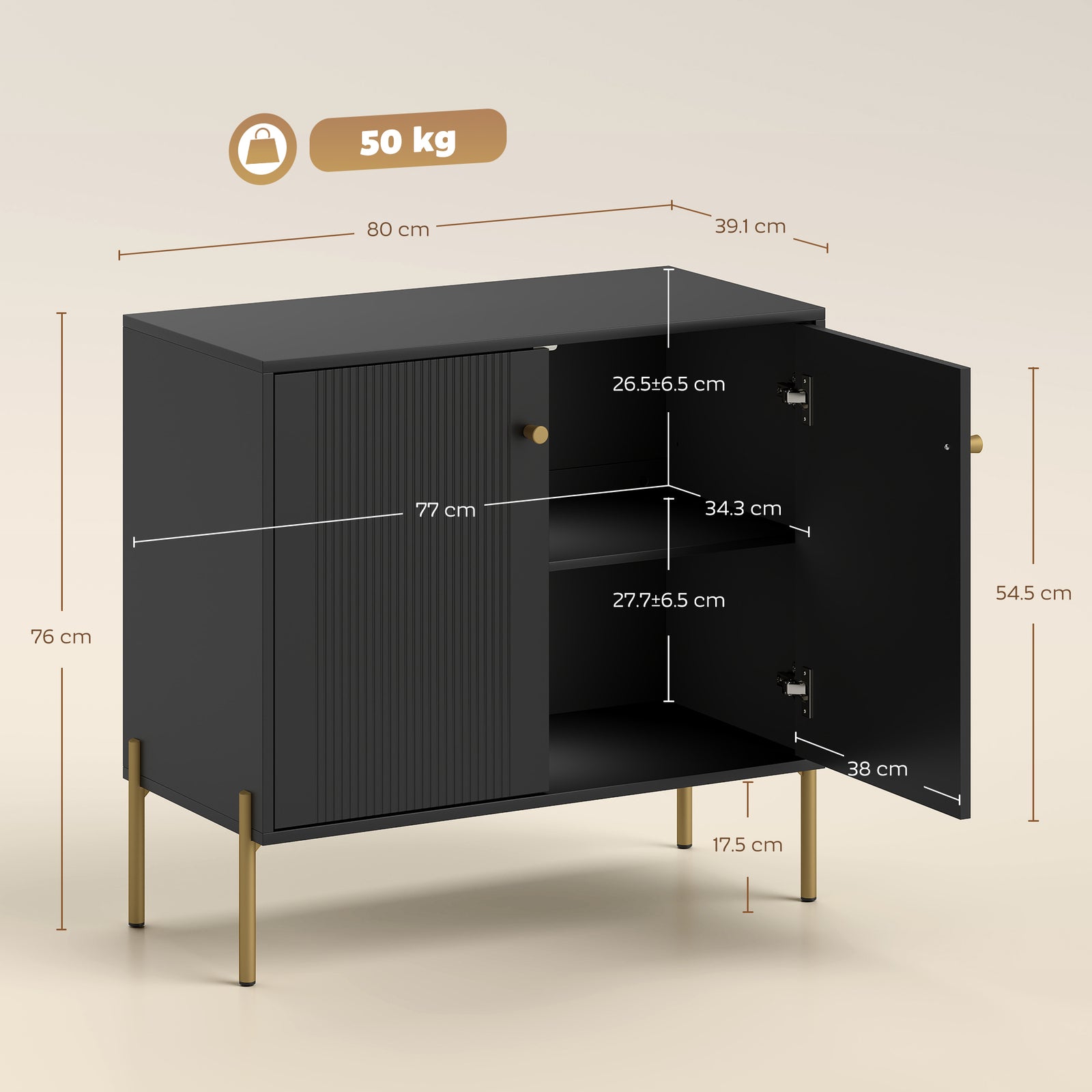 Sideboard Buffet Cabinet, Coffee Bar Cabinet with Fluted Doors and Adj