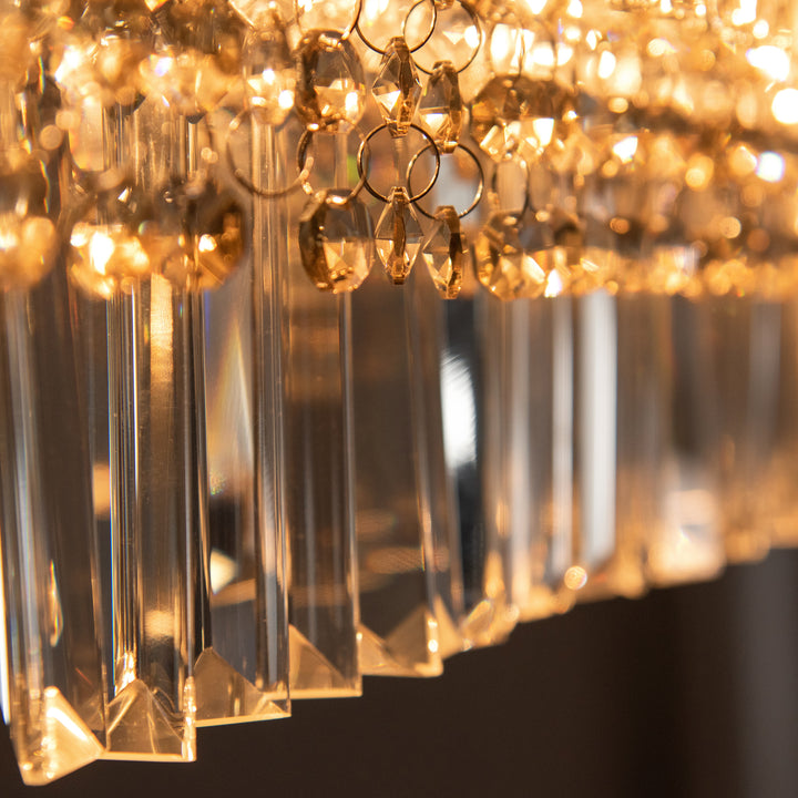 Modern Raindrop Crystal Chandelier, Round Rectangular hanging Ceiling Light, Linear Hanging Lighting with Stainless Steel Base, for Restaurant Kitchen Island Dining Room Hotel, Silver