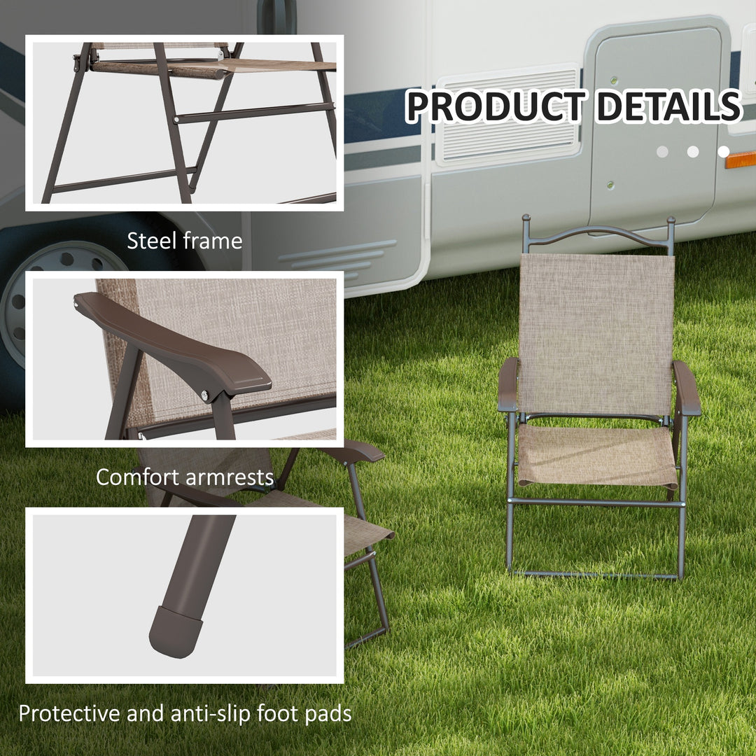 Set of Two Folding Garden Chairs, with Fabric Mesh Seats - Mixed Brown