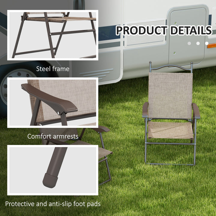 Set of Two Folding Garden Chairs, with Fabric Mesh Seats - Mixed Brown