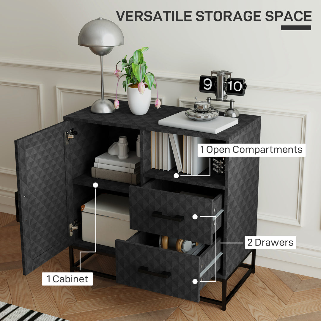 Sideboard with Adjustable Shelf, Freestanding Sideboard Storage Cabinet with Open Compartment and 2 Drawers, Black